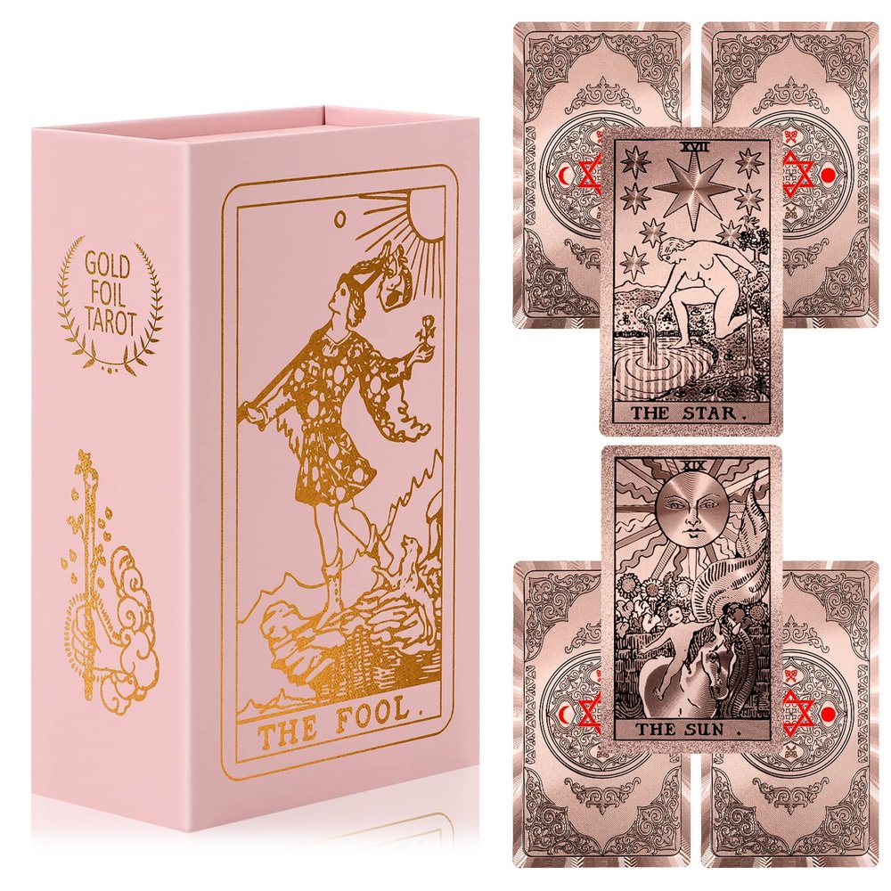 LYINGFISH Tarot Cards for Beginners Waterproof Tarot Cards with Guide Book Gold Foil with Meanings on Them 78 Classic Origina Waterproof Rider Waite Taro Deck Fortune Telling GameRose Gold