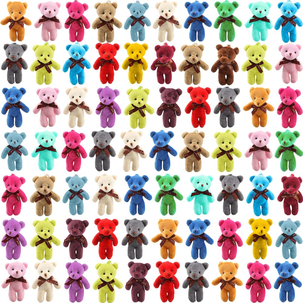 Haconba 108 Pack Mini Teddy Bear Toys Bulk Small Plush Stuffed Bear Toy Keychain for Birthday Wedding Baby Shower Party Favor Valentines Goodie Bag Fillers, 18 Colors