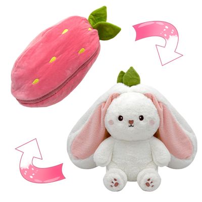 YOUBLEK Bunny Stuffed Animal,Strawberry Reversible Cuddle Bunny Plush Doll with Zipper Cute Soft Rabbit Toys Pillow for Kids and Adults Easter Bunnies Plushies Gifts (Strawberry, 9.84 inches)