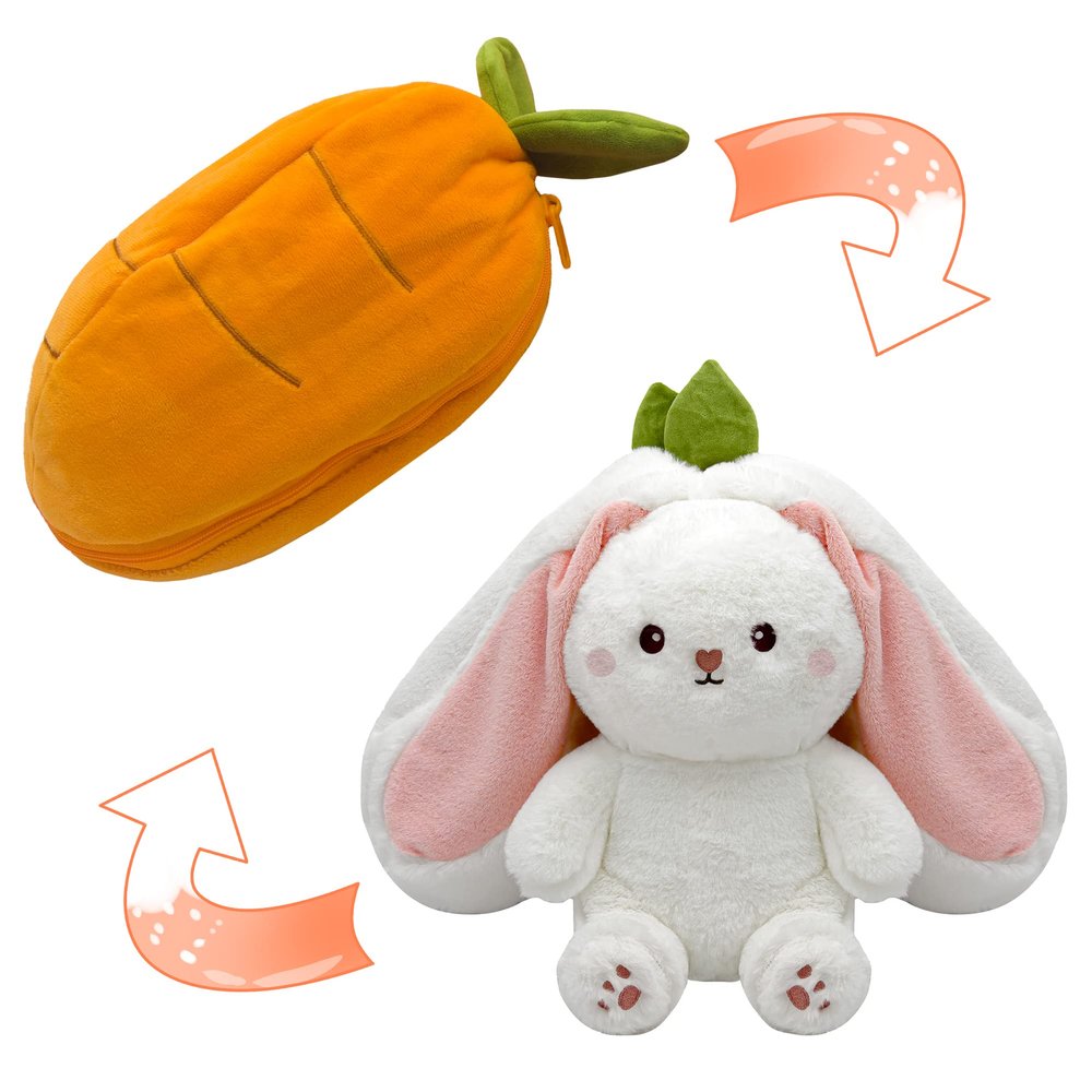 YOUBLEK Bunny Stuffed Animal,Carrot Reversible Cuddle Bunny Plush Doll with Zipper Cute Soft Rabbit Toys Pillow for Kids and Adults Easter Bunnies Plushies Gifts (Carrot, 9.84 inches)