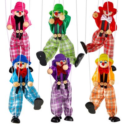 Meooeck 6 Pack Wooden Marionette Puppets Pull String Puppets, Include 6 Colors Clown Marionette String Clown Doll for Birthday Theater Puppetry Party