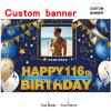 AUBAO Custom Happy 116th Birthday Decorations Banner - 116 Years Old Backdrop for Women Men Boys Girls Personalization Party Supplies Navy Blue view 2