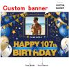 AUBAO Custom Happy 107th Birthday Decorations Banner - 107 Years Old Backdrop for Women Men Boys Girls Personalization Party Supplies Navy Blue view 2