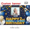 AUBAO Custom Happy 2nd Birthday Decorations Banner - 2 Years Old Backdrop for Women Men Boys Girls Personalization Party Supplies Navy Blue view 2