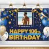 AUBAO Custom Happy 106th Birthday Decorations Banner - 106 Years Old Backdrop for Women Men Boys Girls Personalization Party Supplies Navy Blue view 1