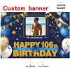 AUBAO Custom Happy 106th Birthday Decorations Banner - 106 Years Old Backdrop for Women Men Boys Girls Personalization Party Supplies Navy Blue view 2