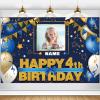AUBAO Custom Happy 4th Birthday Decorations Banner - 4 Years Old Backdrop for Women Men Boys Girls Personalization Party Supplies Navy Blue view 1