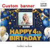 AUBAO Custom Happy 4th Birthday Decorations Banner - 4 Years Old Backdrop for Women Men Boys Girls Personalization Party Supplies Navy Blue view 2