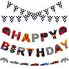 Set of 5 Race Car Party Banners Happy Birthday Paper String Banners Car Theme Garlands Banner Checkered Flag Pennants for Birthday Party Supplies Photo Props Wall Decor view 1