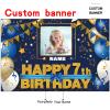 AUBAO Custom Happy 7th Birthday Decorations Banner - 7 Years Old Backdrop for Women Men Boys Girls Personalization Party Supplies Navy Blue view 2