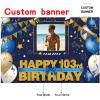 AUBAO Custom Happy 103rd Birthday Decorations Banner - 103 Years Old Backdrop for Women Men Boys Girls Personalization Party Supplies Navy Blue view 2