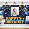 AUBAO Custom Happy 5th Birthday Decorations Banner - 5 Years Old Backdrop for Women Men Boys Girls Personalization Party Supplies Navy Blue view 1