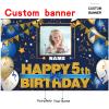 AUBAO Custom Happy 5th Birthday Decorations Banner - 5 Years Old Backdrop for Women Men Boys Girls Personalization Party Supplies Navy Blue view 2