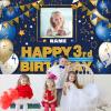 AUBAO Custom Happy 3rd Birthday Decorations Banner - 3 Years Old Backdrop for Women Men Boys Girls Personalization Party Supplies Navy Blue view 3