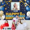 AUBAO Custom Happy 8th Birthday Decorations Banner - 8 Years Old Backdrop for Women Men Boys Girls Personalization Party Supplies Navy Blue view 4