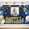 AUBAO Custom Happy 1st Birthday Decorations Banner - 1 Years Old Backdrop for Women Men Boys Girls Personalization Party Supplies Navy Blue view 1