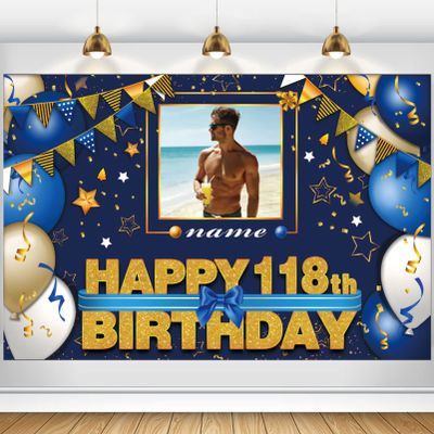 AUBAO Custom Happy 118th Birthday Decorations Banner - 118 Years Old Backdrop for Women Men Boys Girls Personalization Party Supplies Navy Blue