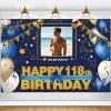 AUBAO Custom Happy 118th Birthday Decorations Banner - 118 Years Old Backdrop for Women Men Boys Girls Personalization Party Supplies Navy Blue view 1