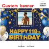 AUBAO Custom Happy 118th Birthday Decorations Banner - 118 Years Old Backdrop for Women Men Boys Girls Personalization Party Supplies Navy Blue view 2