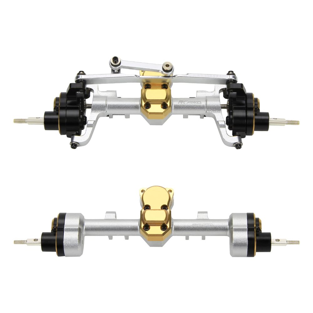 RCAWD SCX24 Portal Axles CNC Machined Aluminum Front and Rear Portal Axle Housing w/Steel Gears&Brass Worm Gears&Brass Hex for Axial Scx24 1-24 RC Crawlers Parts (Silver)