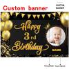 AUBAO Custom Happy 3rd Birthday Decorations Banner -3 Years Old Backdrop forwomenmen Boys Girls - Personalization Party Supplies Black and Gold, 4x6ft/5x7.5ft/6x9ft/7x10.5ft/8x12ft view 2
