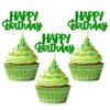 Gyufise 24Pcs Happy Birthday Cupcake Toppers Glitter Birthday Cupcake Food Picks for Celebrating Wedding Anniversary Party Cake Decorations Supplies Green view 1