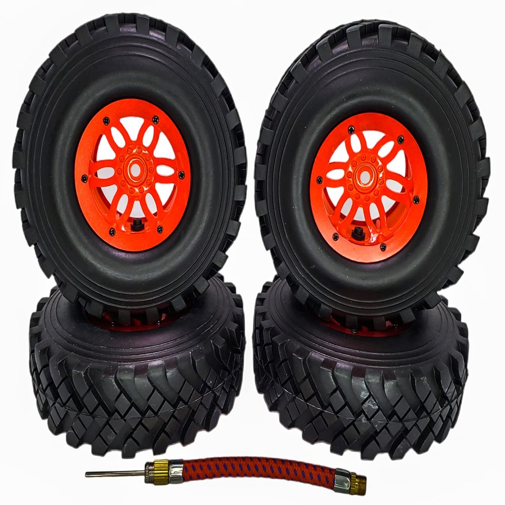 NHX RC P4 2.2" Air Tall Crawler Tires w/Beadlock Wheel (4) for TRX-4 SCX10 -Red