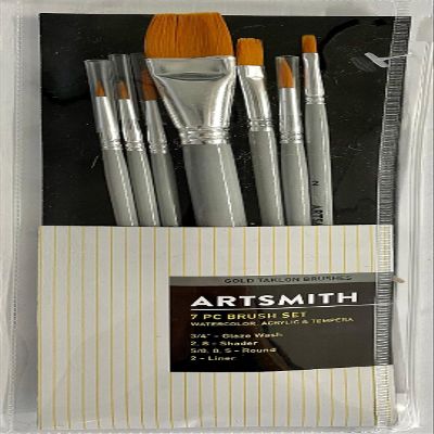 Artsmith 7pc Gold Taklon Brush Set for Acrylics, Watercolor and Tempera 1825-3500