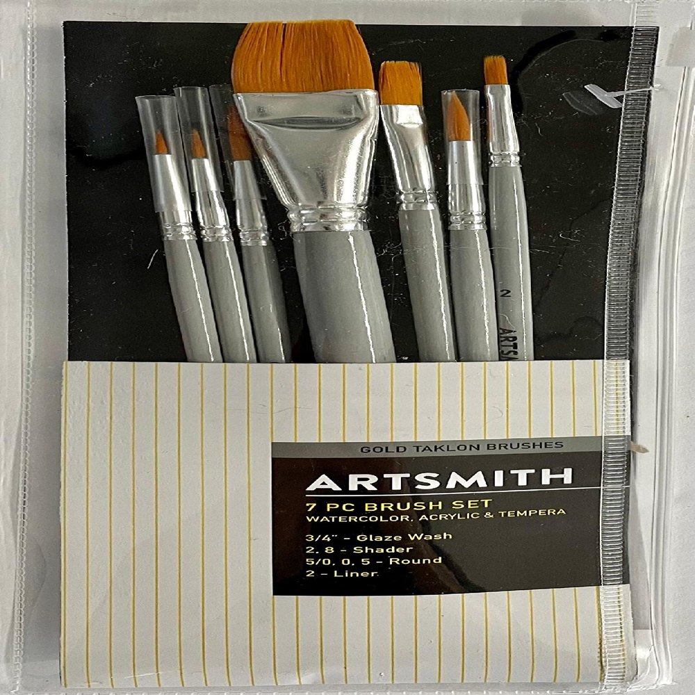 Artsmith 7pc Gold Taklon Brush Set for Acrylics, Watercolor and Tempera 1825-3500