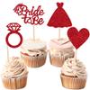 24 PCS Bride to Be Cupcake Toppers Glitter Love Heart Ring Cupcake Picks Dress Bridal Shower Cake Decorations for Wedding Engagement Bachelorette Theme Party Supplies Red view 1