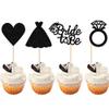 24 PCS Bride to Be Cupcake Toppers Glitter Love Heart Ring Dress Bridal Shower Cupcake Picks for Wedding Engagement Bachelorette Party Cake Decorations Supplies Black view 1