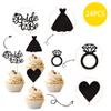 24 PCS Bride to Be Cupcake Toppers Glitter Love Heart Ring Dress Bridal Shower Cupcake Picks for Wedding Engagement Bachelorette Party Cake Decorations Supplies Black view 3