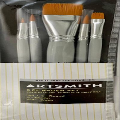 Artsmith 5pc Gold Taklon Brush Set for Acrylics, Watercolor and Tempera 1825-3617