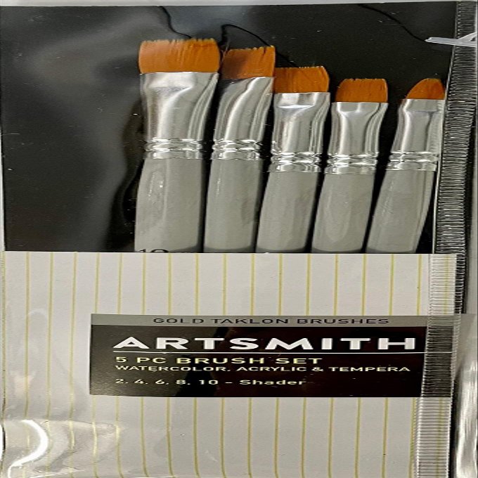 Artsmith 5pc Gold Taklon Brush Set for Acrylics, Watercolor and Tempera 1825-3740