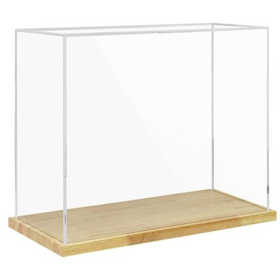Clear Acrylic Display Case with Solid Butcherblock Base for Trophy, Collectibles, Assemble Cube Display Box Stand Dust Proof Protection Showcase for Action Figures Toys - by BenchPro