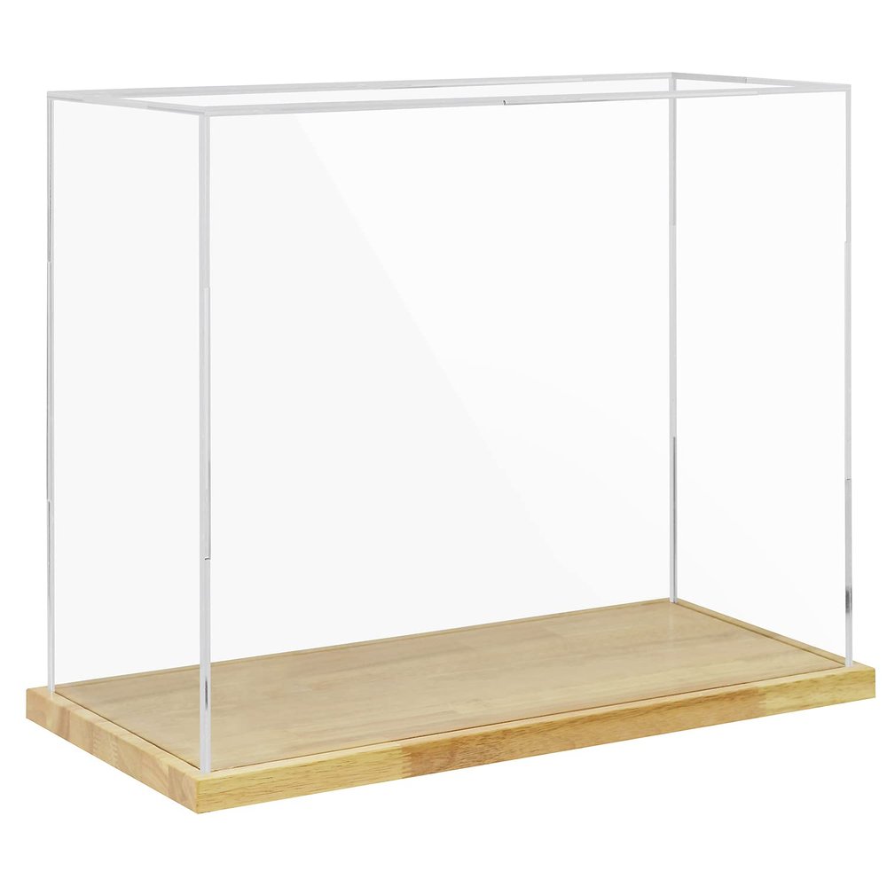 Clear Acrylic Display Case with Solid Butcherblock Base for Trophy, Collectibles, Assemble Cube Display Box Stand Dust Proof Protection Showcase for Action Figures Toys - by BenchPro