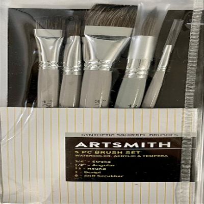 Artsmith 5pc Synthetic Squirrel Brush Set for Acrylics, Watercolor and Tempera 1825-3583