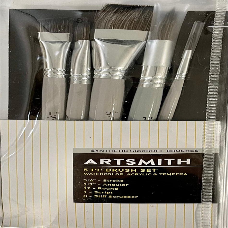 Artsmith 5pc Synthetic Squirrel Brush Set for Acrylics, Watercolor and Tempera 1825-3583