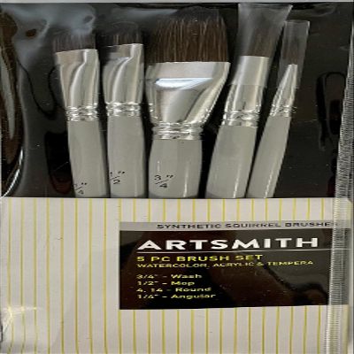 Artsmith 5pc Synthetic Squirrel Brush Set for Acrylics, Watercolor and Tempera 1825-3591