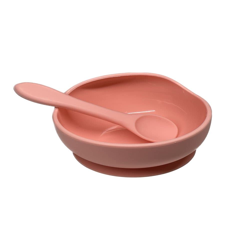 Baby Silicone Suction Bowl with Spoon (PINK)