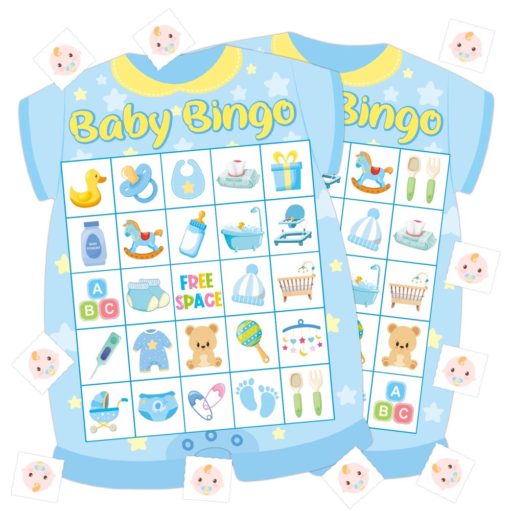 ADELULU Baby Shower Bingo Cards - 24 Guests Blue Newborn Bingo for Baby Shower Party Supplies