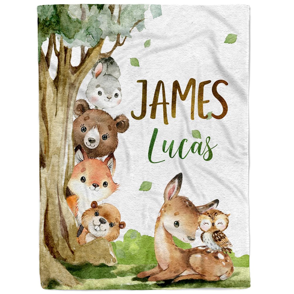 MDPrints Woodland Personalized Baby Blankets for Boys, Personalized Baby Gifts with Name, Customized Baby Blanket, Newborn Boy Gift, Soft Fleece