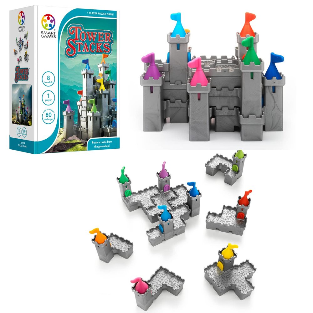 SmartGames Tower Stacks  3D Logic Puzzle Game with 80 Challenges for Ages 7+