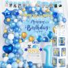 118 PCs First Birthday Decorations for Boy, Party Inspo Baby Boy 1st Birthday Decorations One Year Old Backdrop Balloon Garland Monthly Photo High Chair Banner Cake Topper Box Cutout Poster Crown Blue view 1