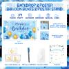 118 PCs First Birthday Decorations for Boy, Party Inspo Baby Boy 1st Birthday Decorations One Year Old Backdrop Balloon Garland Monthly Photo High Chair Banner Cake Topper Box Cutout Poster Crown Blue view 4
