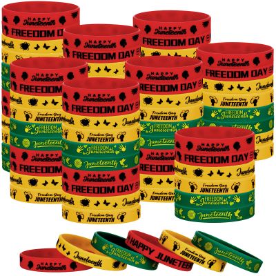 Batiyeer 60 Pcs Black History Month Rubber Bracelets Black History Month Party Favors Juneteenth Party Supply Decorations Silicone Juneteenth Wristbands for Freedom Day June 19th 1865 Goodie Bag