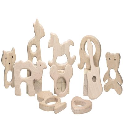 Baby Teething Toys Penta Angel 10Pcs Natural Wooden Teething Animal Rings for Newborn Toddler Infant (10)