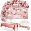 Trgowaul Birthday Decorations Balloon Garland Kit Arch for Women, Rose Gold Happy Birthday Banner, Sash and Tiara, Pink Bday Cake Topper, Tablecloth for her, Party Favor Supplies Ideas Decor view 1