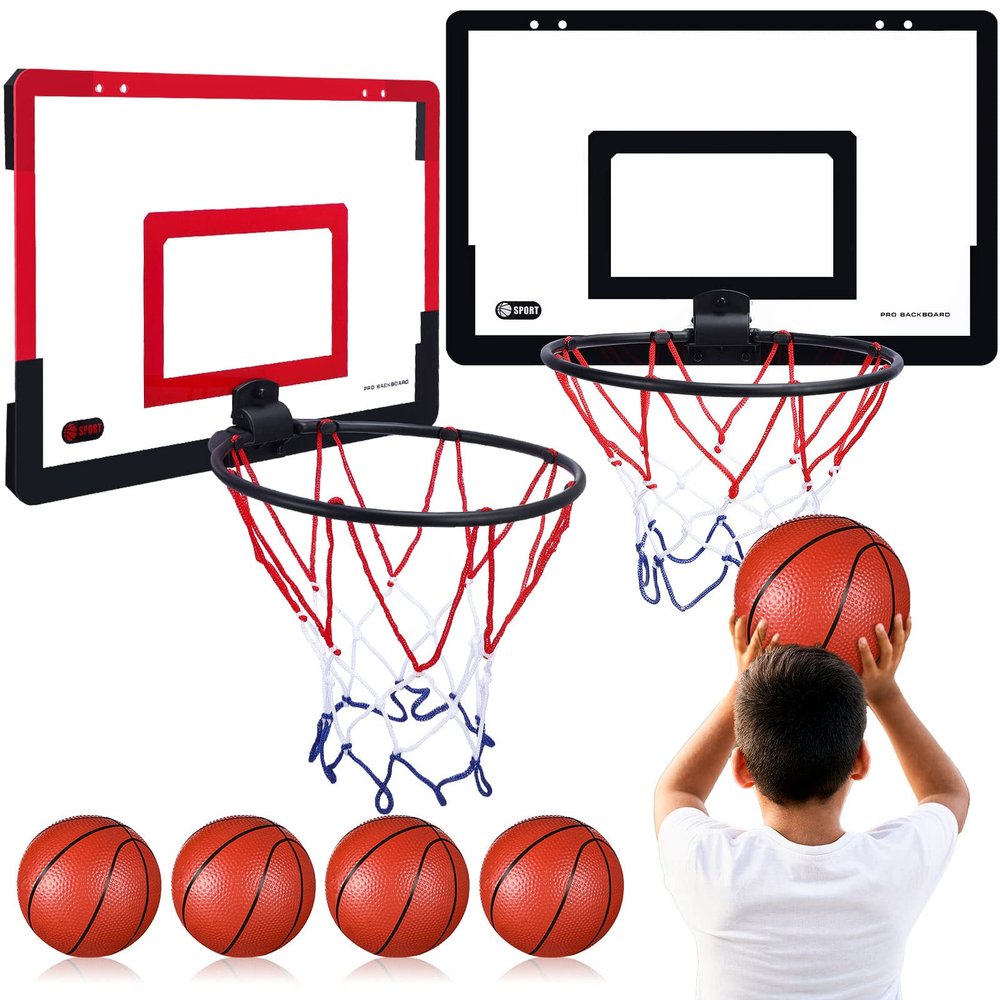Sosation 2 Pcs Mini Basketball Hoop with 4 Basketball, Sticky Hook, Pump, Indoor No Drilling Basket Ball Hoop Decompress Game for Kid Adult Gift(Classic Style)