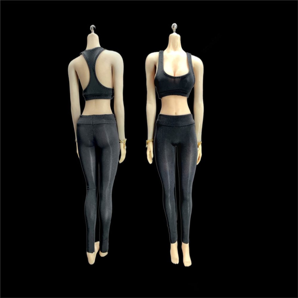 Fremego 1/6 Scale Female Clothes,Stretch Vest Pants Clothes Sports Tank Top Pantyhose Costume Outfit Clothing for 12inch PH TBL JO Female Action Figure Body (Black)